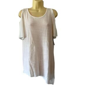 Heart N Crush White Lightweight Ribbed Cold Shoulder Pullover Sweater Size M NWT